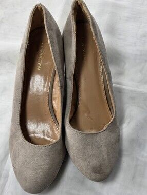 Covington Taupe Suede Round-Toe Pumps